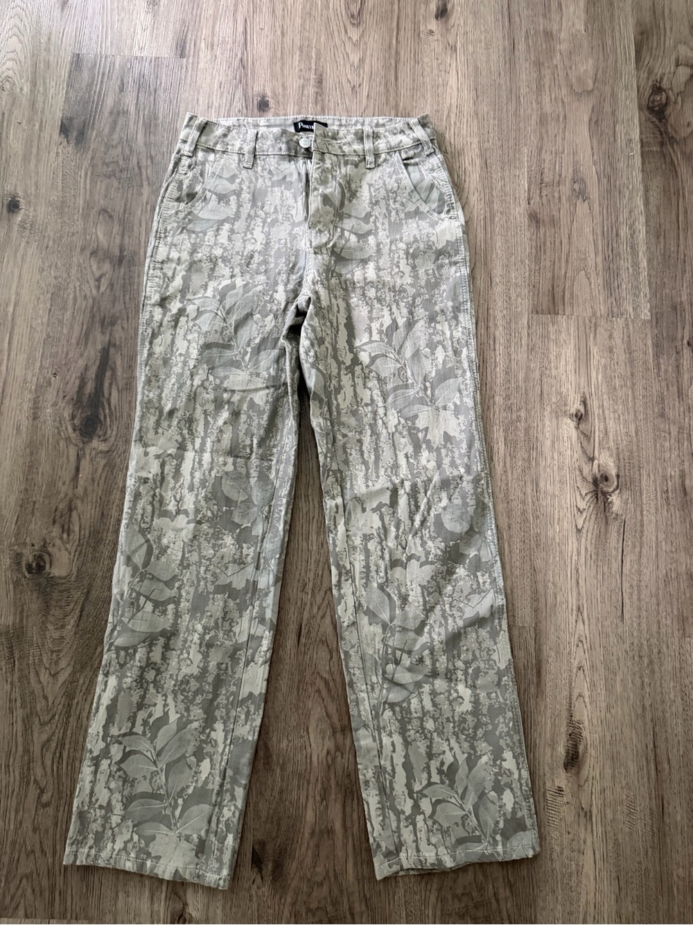 Light Sage camo Print Straight Leg Pants